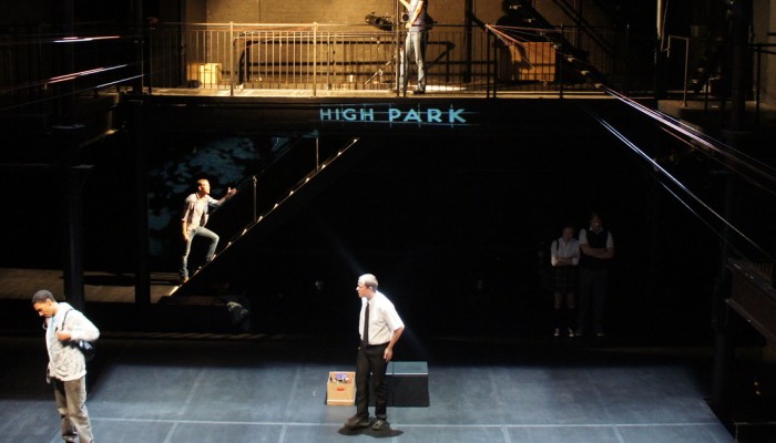 The cast of Mister Baxter at Theatre Passe Muraille. Photo by Kate Fenton.